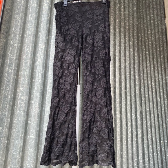 Vintage 90s Casadei Black Lace High Waist Flares Size Large - Picture 1 of 5